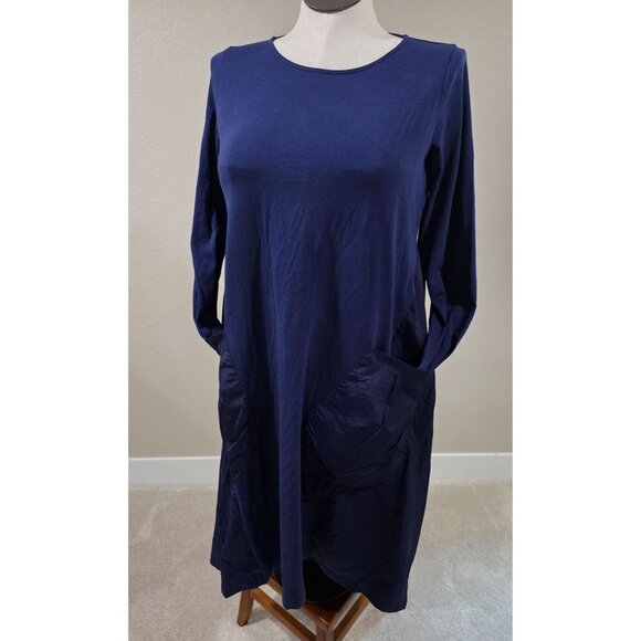 Navy Blue Mama B Long Sleeve Dress W/ Pockets Made In Italy - Picture 2 of 6